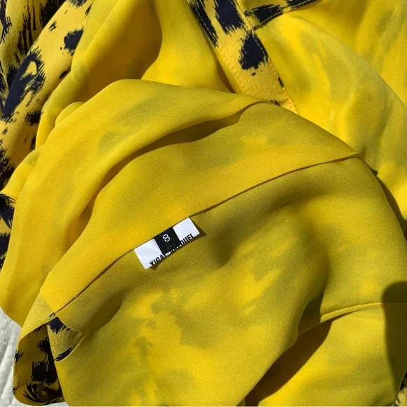 Yigal Azrouël Yellow and Navy Blue Halter Dress Size 8 - Picture 6 of 9